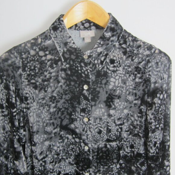 J Jill Womens Small Black Gray Burnout Velvet LS Shirt Silk Rayon Soft S - Picture 8 of 13